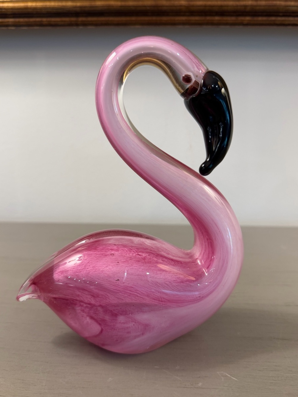 Art Glass Flamingo Sculpture Pink Swirl Modern Murano Style 6.5” Bird Figurine